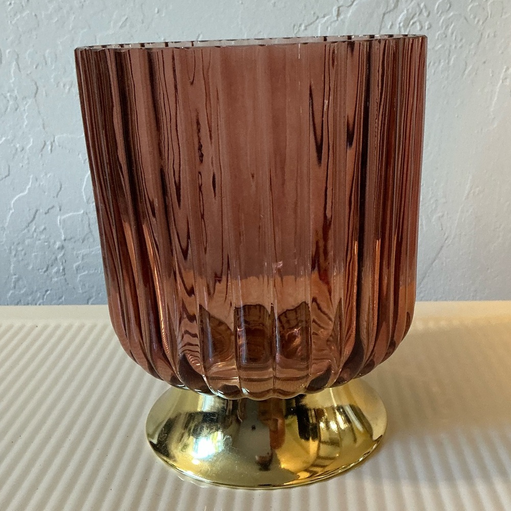 Elegant Brownish red Glass Vase with Gold Base reddish color